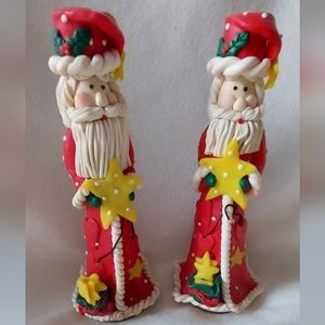 Santa Claus Polymer Clay Taper 9" Candlestick Holders